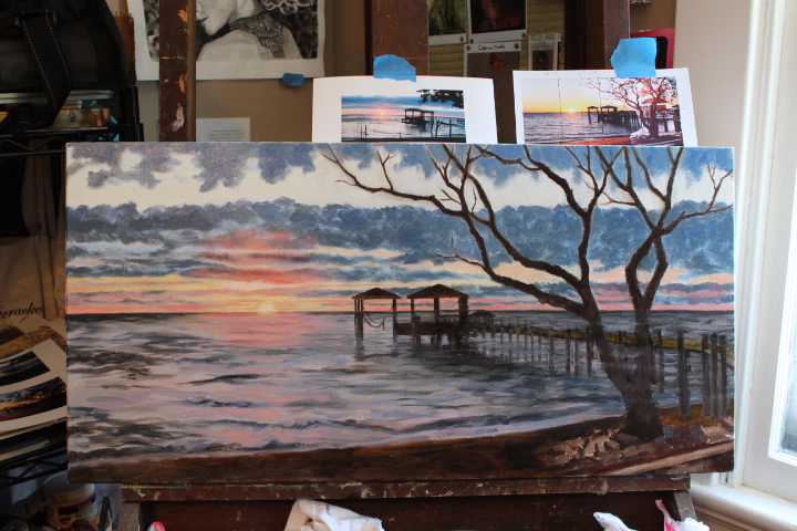 Sunset on the Bay....on the easel. 